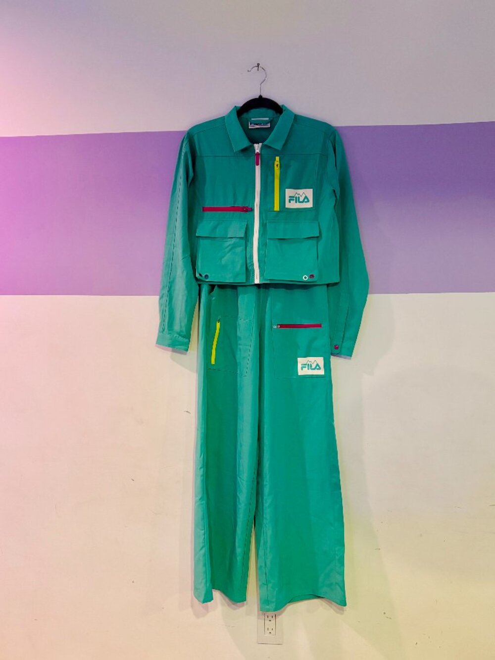 SET // Fila Teal Utility Set with Cropped Zip Jacket & Wide Leg Pants